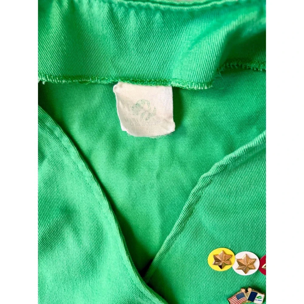 Vintage Girl Scouts Junior Green Uniform Vest with Pins Size 5/6 Kelly Green - Picture 2 of 7